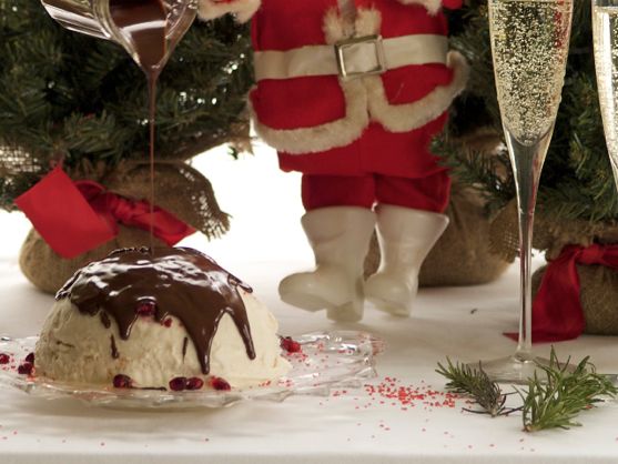 Post image for White Christmas Ice Cream Bombe with Dark Chocolate Sauce