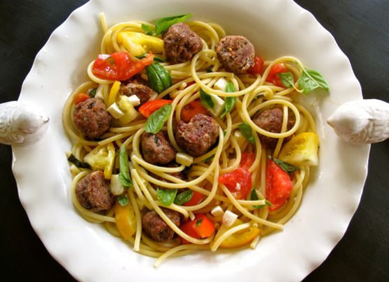 meatballs spaghetti garden summer sauce vegetables spinach they own picked means naked these made spinachtiger