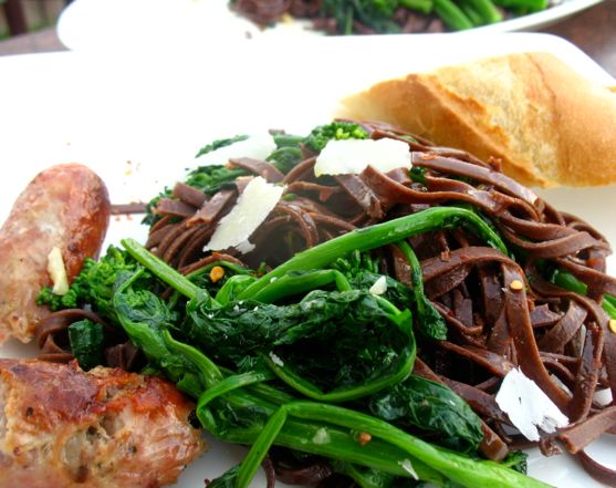 Chocolate Pasta with Broccoli Rabe
