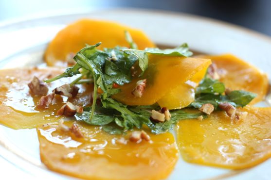Post image for Roasted Golden Beet Carpaccio with Orange Walnut Vinaigrette