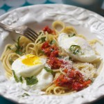 Poached Eggs with Spaghett with Tomato Jam