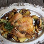 Roast Chicken with Figs, Shallots, Mustard Rosemary Potatoes