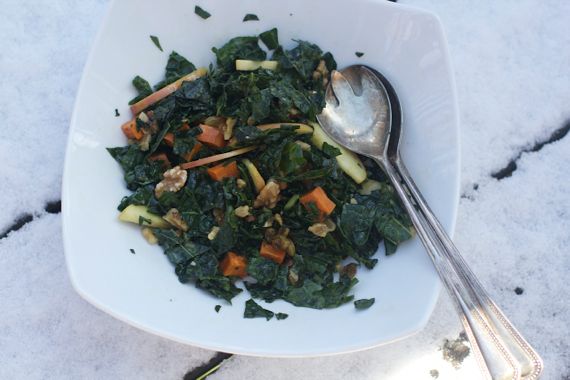 Post image for Kale and Apple Salad with Golden Raisins, Maple Pecans, and a Cider Maple Vinaigrette Salad Dressing