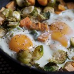 Autumn Brunch: Baked Eggs with Sweet Potato and Brussels Sprouts Hash