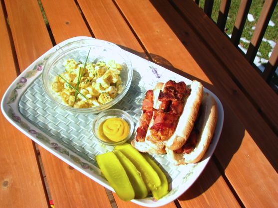 Hot Dog Wrapped in Bacon by Angela Roberts