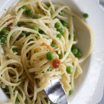 Buttery Spaghetti with Peas and Bacon by Angela Roberts