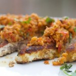 Swordfish Milanese with Spicy Eggplant Sauce by Angela Roberts