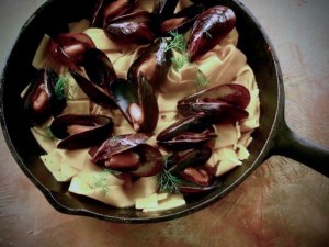Saffron Pasta with Mussels and Sausage