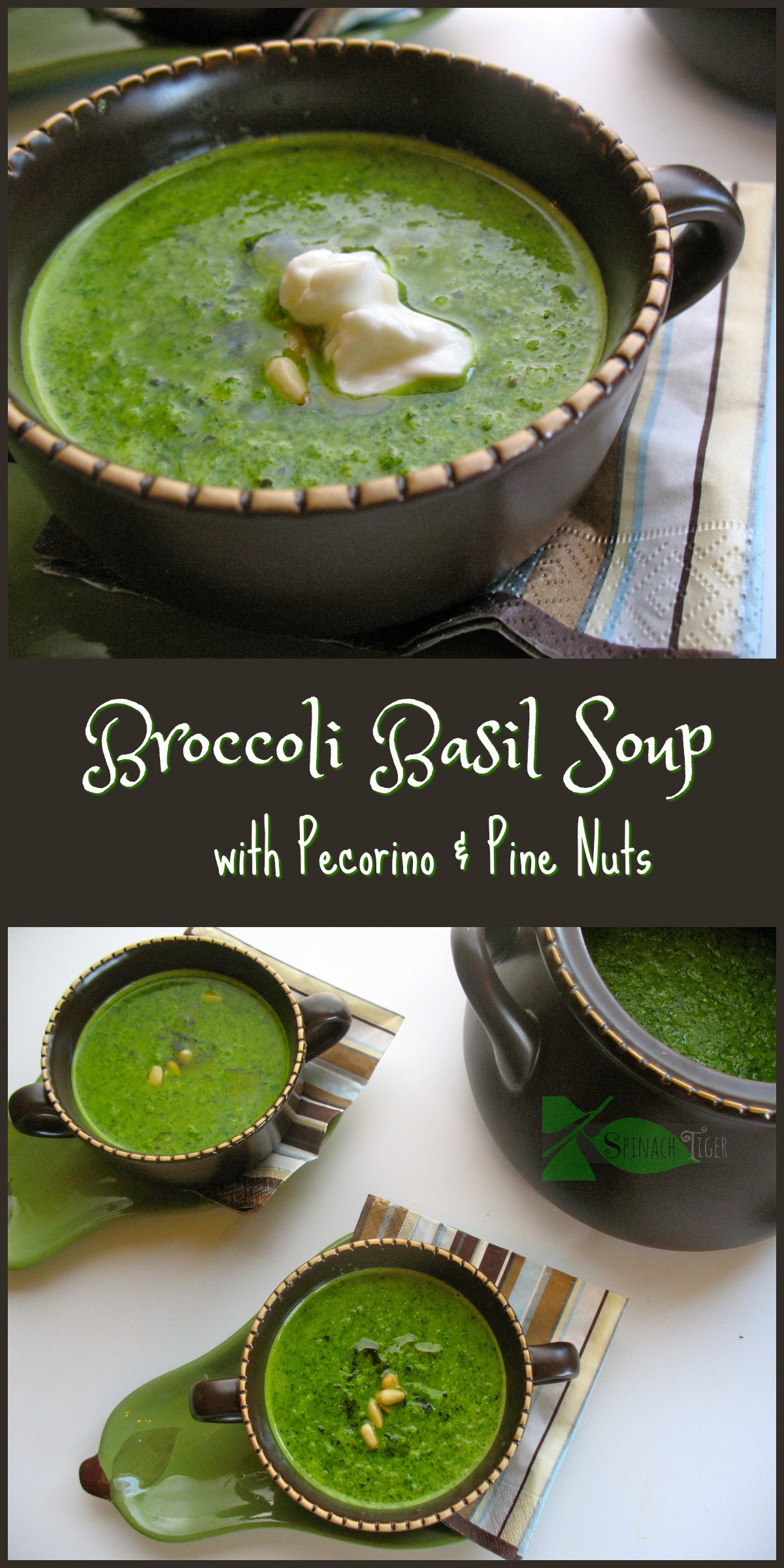 Broccoli Basil Soup with Pecorino and Pine Nuts