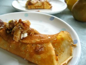 Crepes with Pears, Walnuts, and Feta Cheese