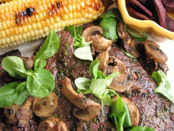 Skirt Steak with Chimichurri Marinade, Roasted Corn