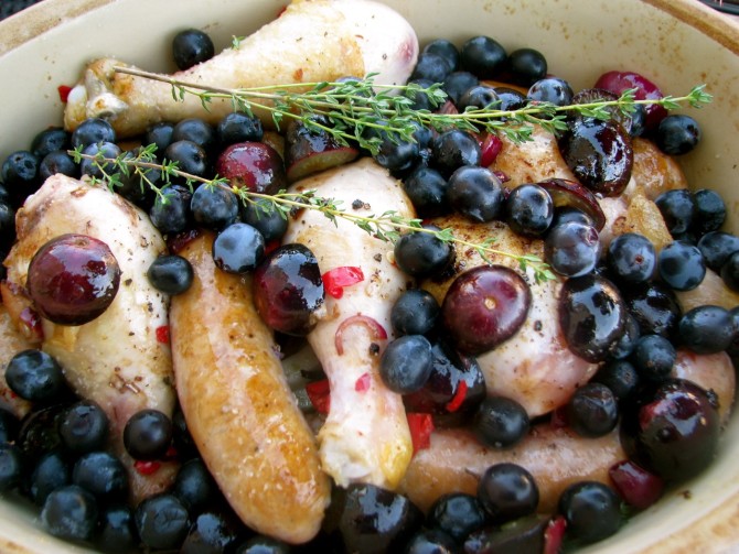 Chicken and Sausage with Muscadine Grapes