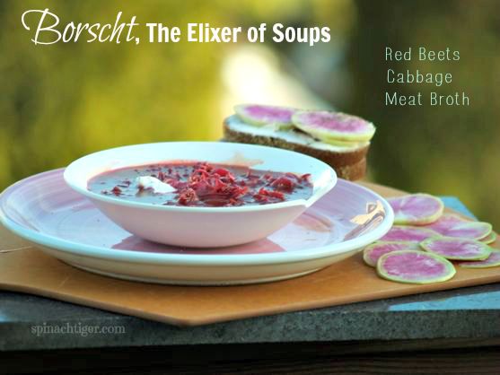 Borscht, the Elixer of Soups; Brown Bread with Watermelon Radishes