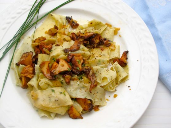 Hand Rolled Tarragon Pasta, Chanterelle Mushrooms Wine Butter Sauce