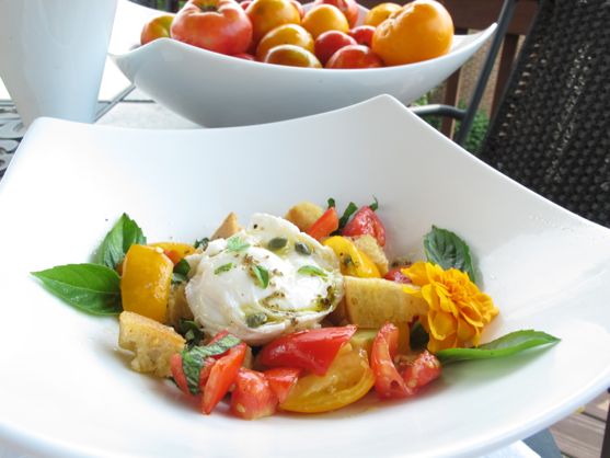 Heirloom Tomato Panzanella with Poached Eggs