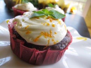 Chocolate Zucchini Cupcakes with Orange  Basil Cream Cheese Frosting