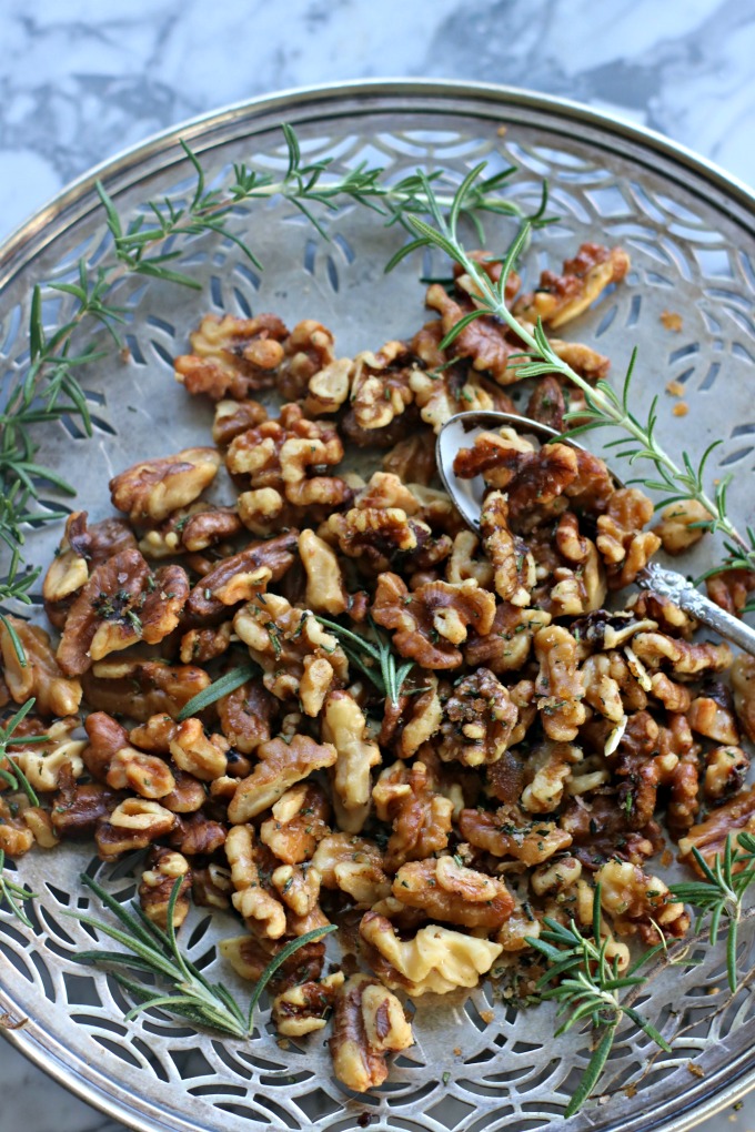 Rosemary Roasted Walnuts from spinachtiger