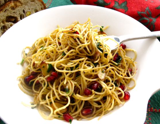 Whole Wheat Angel Hair with Toasted Almonds  and Pomegranate
