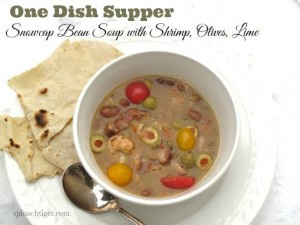 Snowcap Heirloom Bean Soup with Shrimp, Green Olives,  Lime