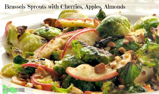 Roasted Brussels Sprouts with, Almonds, Dried Cherries, Blood Orange Olive Oil