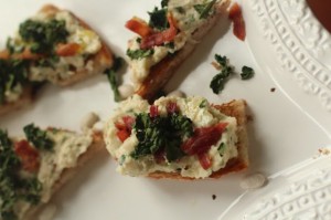 Tuscan White Bean Bruschetta with Crispy Kale and Prosciutto