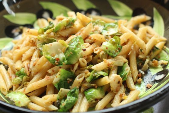 Penne Pasta with Brussels Sprouts, Lemon, Capers, Breadcrumbs