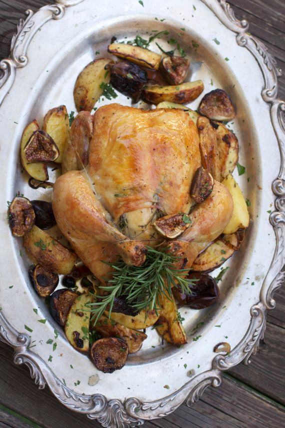 Roast Chicken with Figs, and Rosemary Potatoes