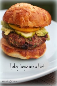 Grilled Turkey Burgers Made with Dried Fruit, Fresh Spinach