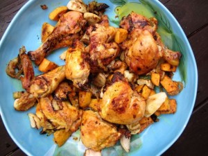 Chicken Thighs, Lemon, Onions, Turmeric, Sweet Potatoes