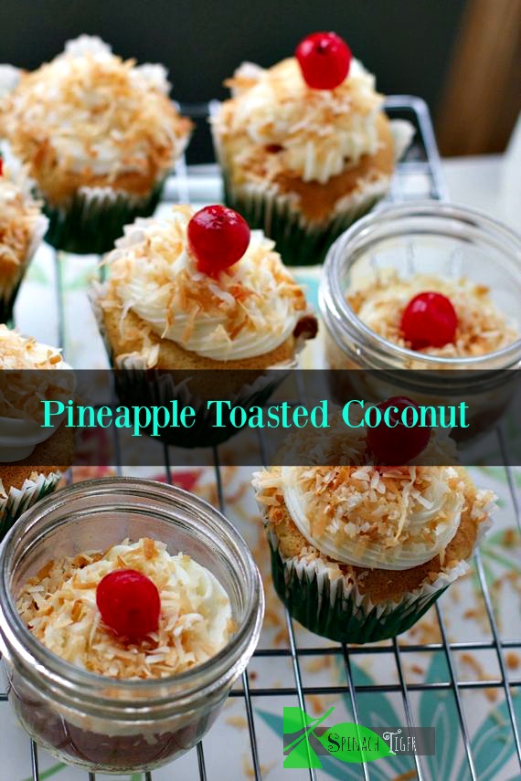 Pineapple Toasted Coconut Cupcakes by Spinach Tiger