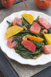 Beet Greens and Candy Striped and Golden Beet Salad