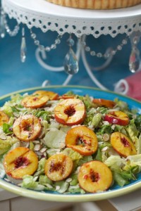 Grilled Peach Salad with Blue Cheese, Toasted Almonds,  Peach Vinaigrette