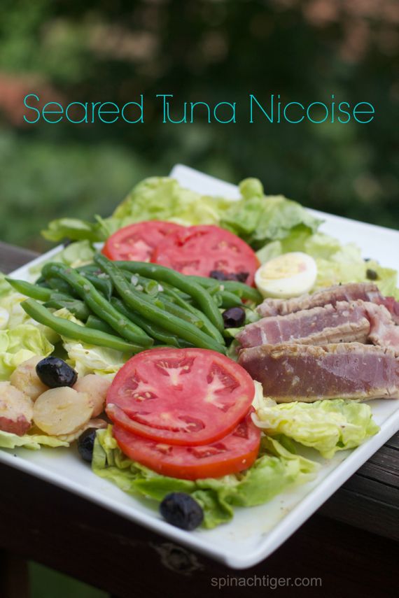 Seared Tuna Nicoise Salad with Shallot Vinaigrette Dressing - Spinach Tiger