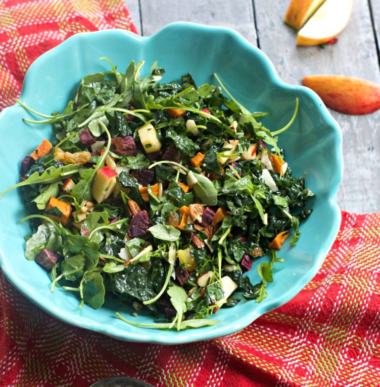 Prepare Ahead Kale Salad:  Sweet Potatoes, Maple Vinaigrette