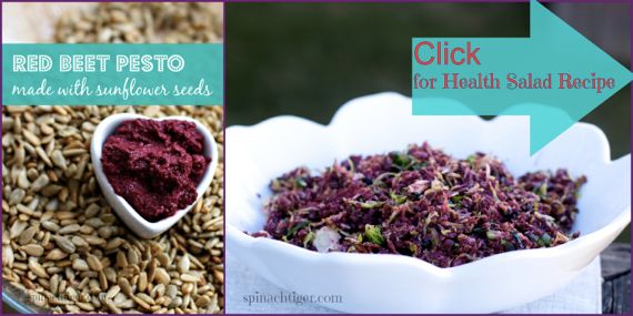 Red Beet Pesto with Brussels Sprouts Salad by Spinach TIger