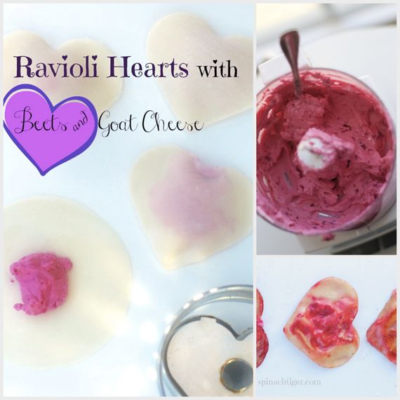 Ravioli Hearts with Won Ton Wrappers, Beets and Goat Cheese by Angela Roberts