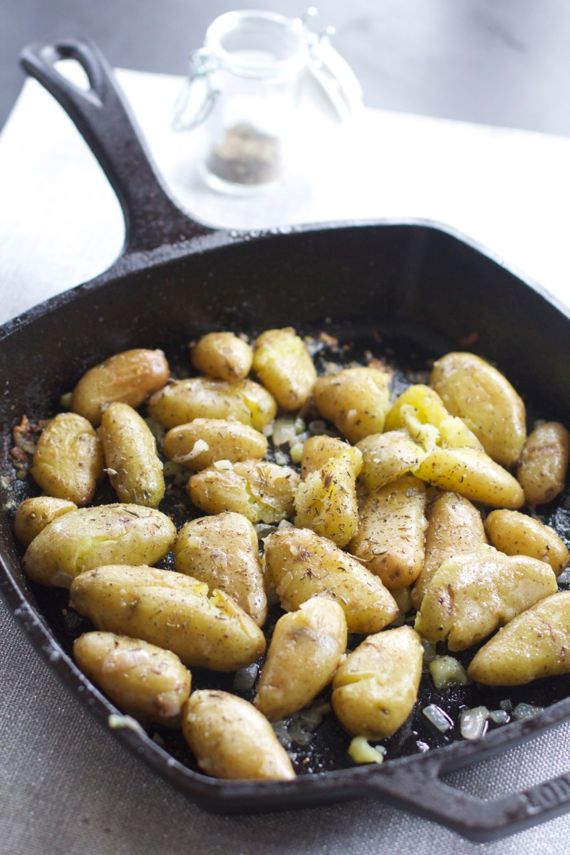 Smashed Buttery Fingerling Potatoes with Shallots
