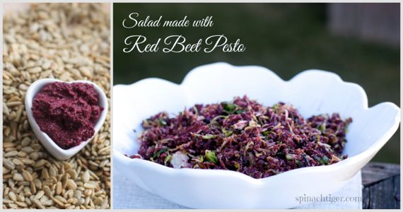Red Beet Pesto and Red Beet and Brussels Sprouts Salad by Angela Roberts