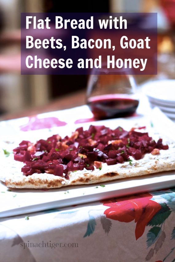 Red Beets, Bacon, Goat Cheese Flatbread Pizza by Angela Roberts