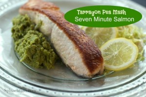 Tarragon Basil Pea Mash with Crispy Pan Fried Salmon (Paleo Friendly)