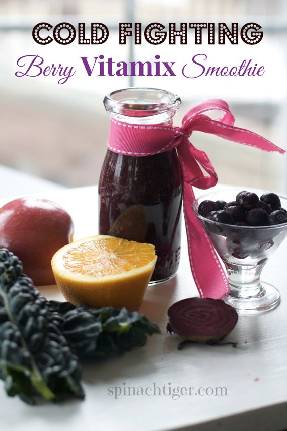 Cold Fighting Smoothie made with Blueberry, Orange and Kale by Angela Roberts