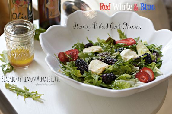 Honey-Baked Goat Cheese Salad with blackberry lemon vinaigrette