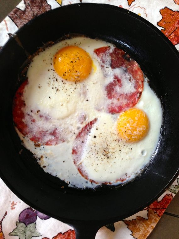 Peppered Salami, Baked Eggs