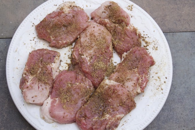 Rib Eye Pork Chops with Coriander and Fennel Rub by Angela Roberts