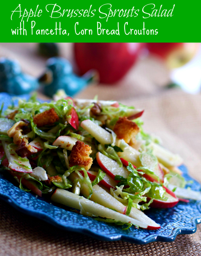 Apple and Brussels Sprouts Salad with Pancetta and Corn Bread Croutons
