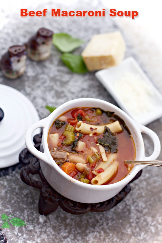 Beef and Bean Macaroni Soup from Roast Beef leftovers by Spinach Tiger