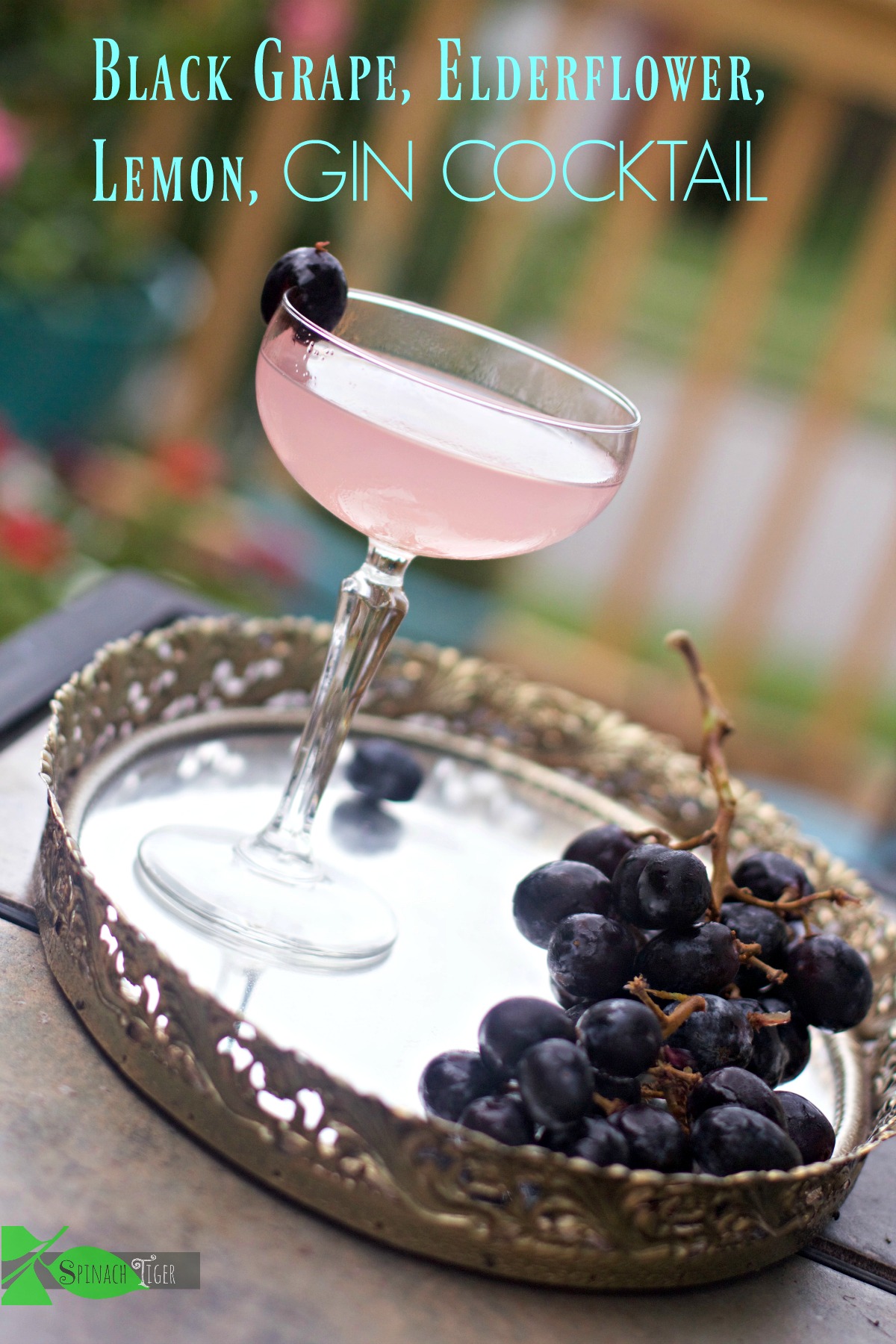How to Make an elderflower gin cocktail with lemon, black grapes by Spinach Tiger