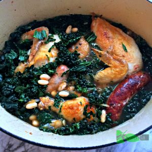 Easy One Pot Chicken Recipe with Sausage, Kale and White Beans