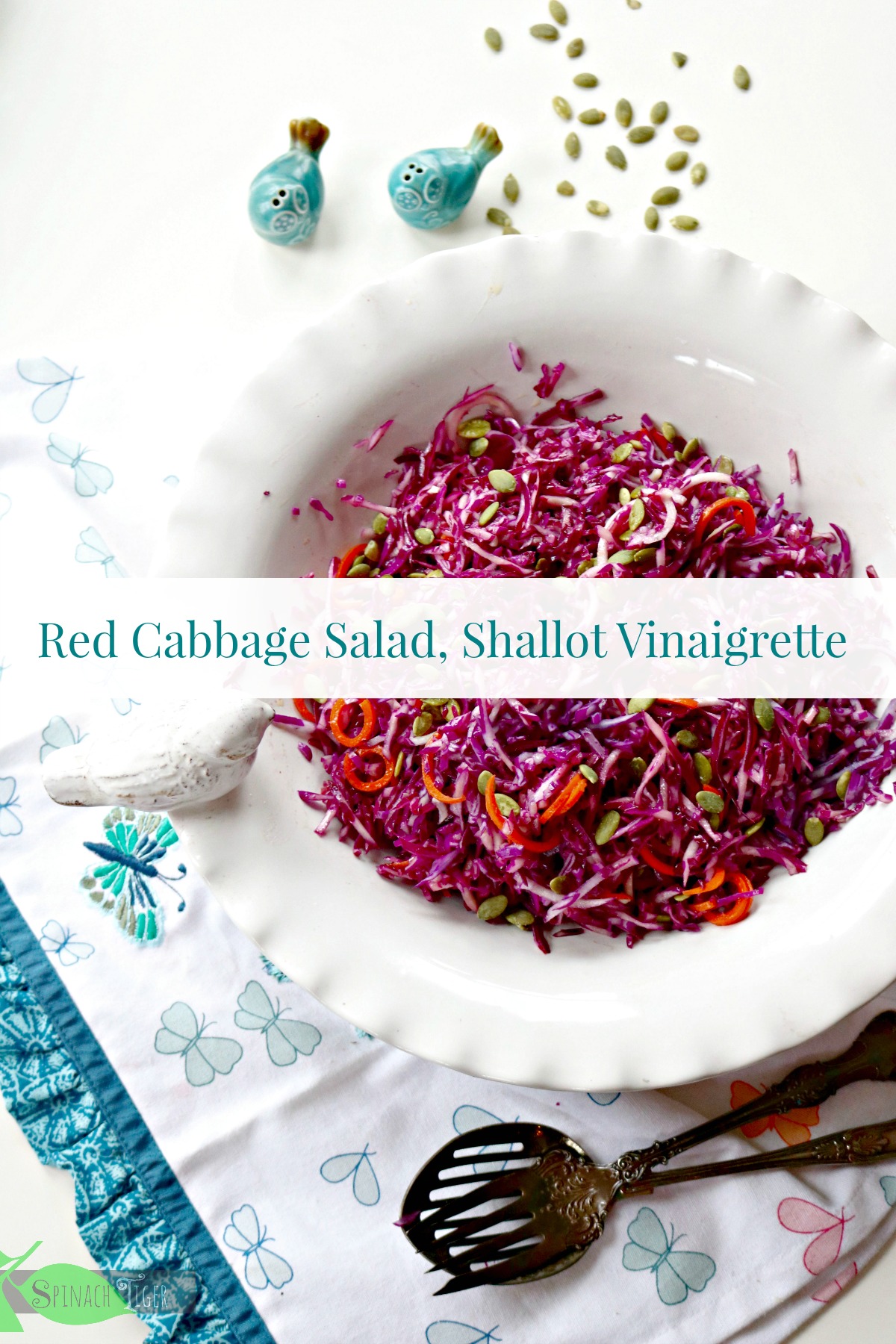 Red cabbage salad recipe with shallot vinaigrette from Spinach Tiger