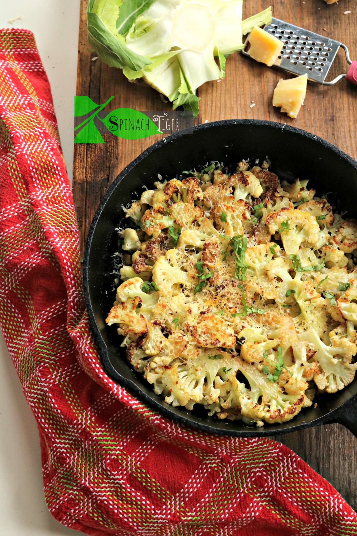 Oven Roasted Cauliflower Recipe with Butter and Parmesan from Spinach Tiger